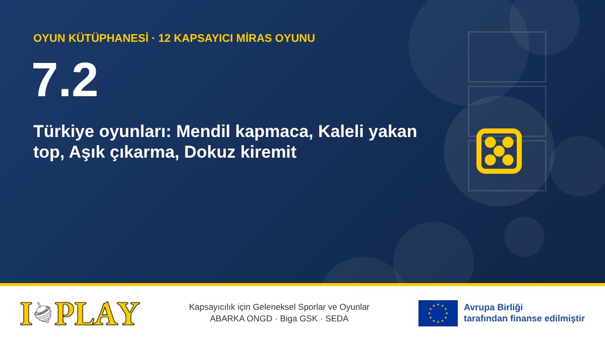 7.2 Türkiye oyunları: Mendil kapmaca, Kaleli yakan top, Aşık çıkarma, Dokuz kiremit